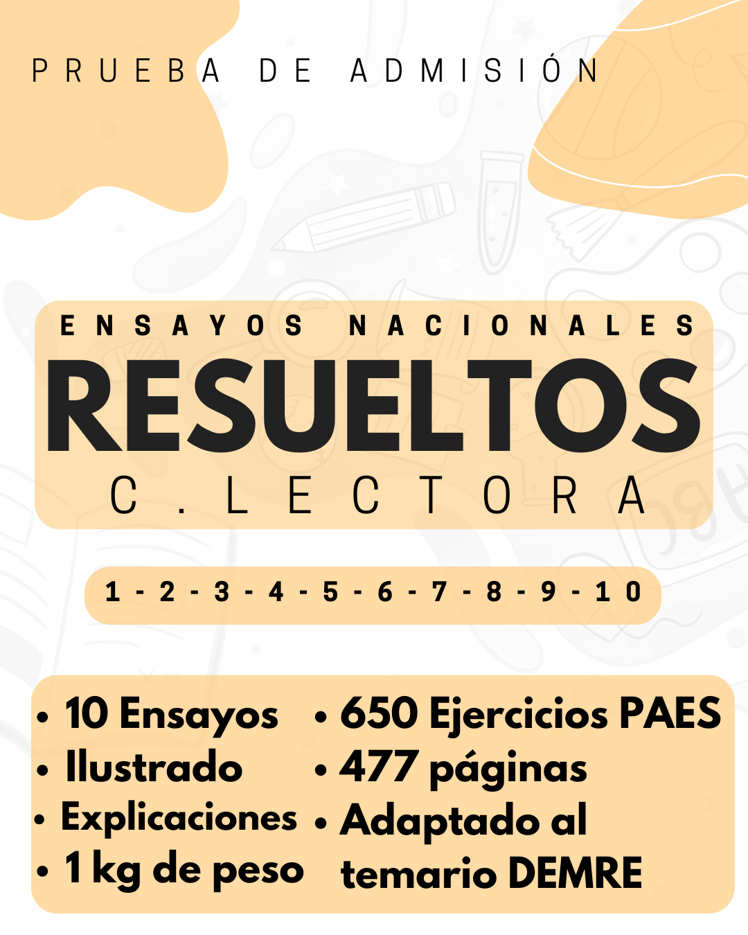 Ensayos nacionales RESUELTOS PAES de compresión lectora (10 ensayos) - IMPRESO
